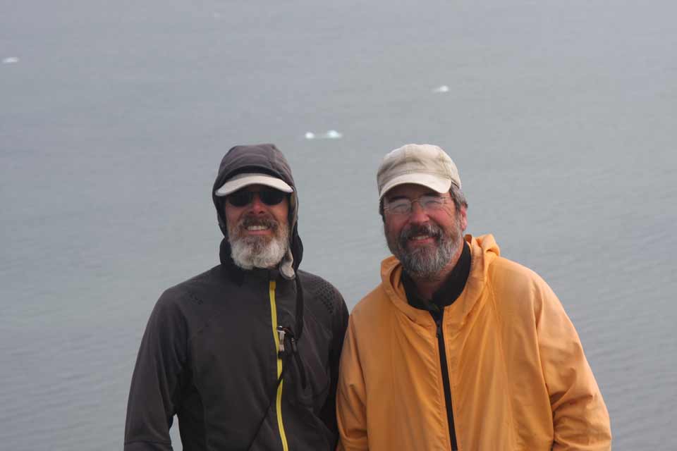Brian Johnston and Jim Gallagher on the hills overlooking Franklin Bay at the end of the Horton River.